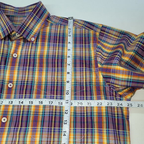Alan Flusser Shirt Mens L Purple Yellow Plaid Cotton Pocket Preppy Office Casual - Picture 9 of 11